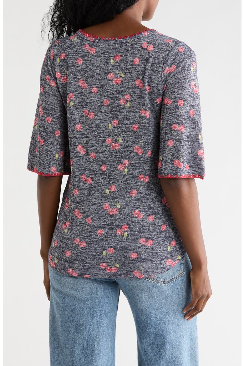 Whipstitch Trim Print Knit Top, Alternate, color, NAVY/RED CHERRIES