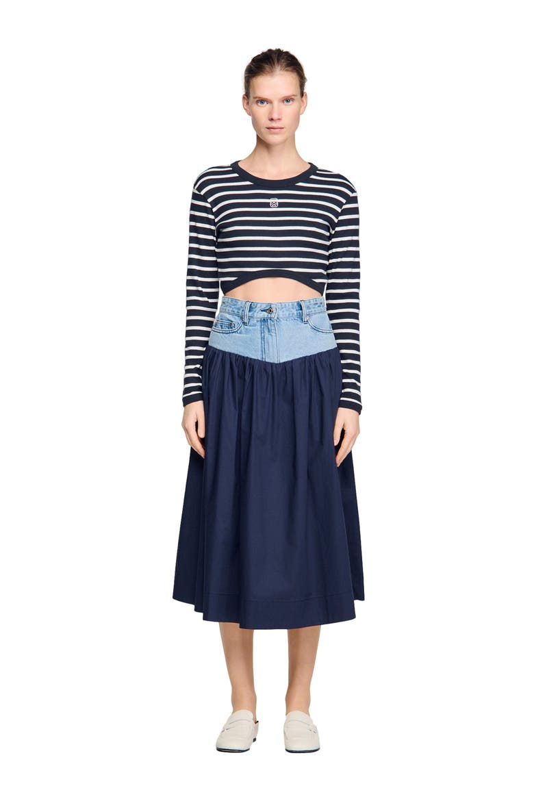 Mixed-material maxi skirt, Alternate, color, Navy blue
