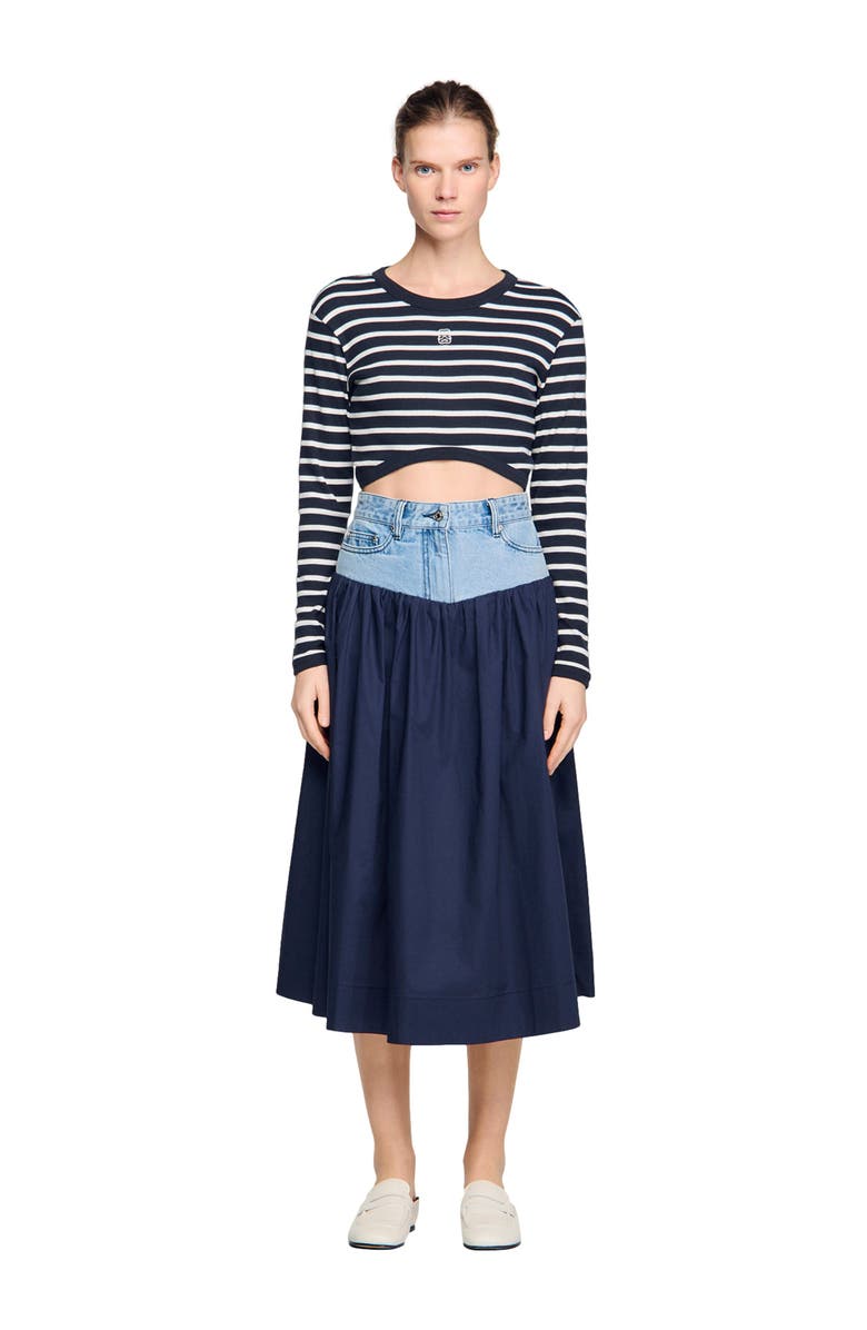 SANDRO Mixed-material maxi skirt, Alternate, color, Navy Blue