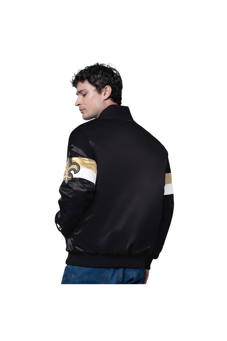 Men's Starter Black New Orleans Saints Triple Option Satin Varsity Full-Snap Jacket, Alternate, color, Black