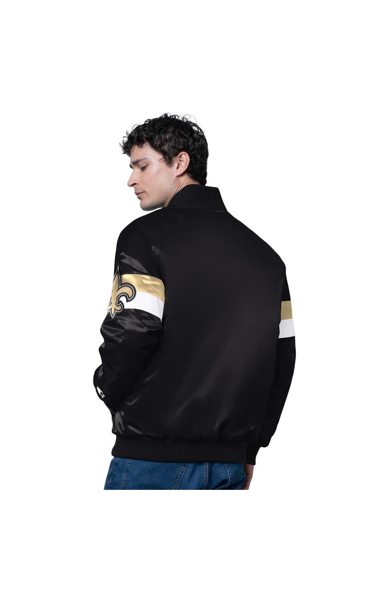 STARTER Men's Starter Black New Orleans Saints Triple Option Satin Varsity Full-Snap Jacket, Alternate, color, Black