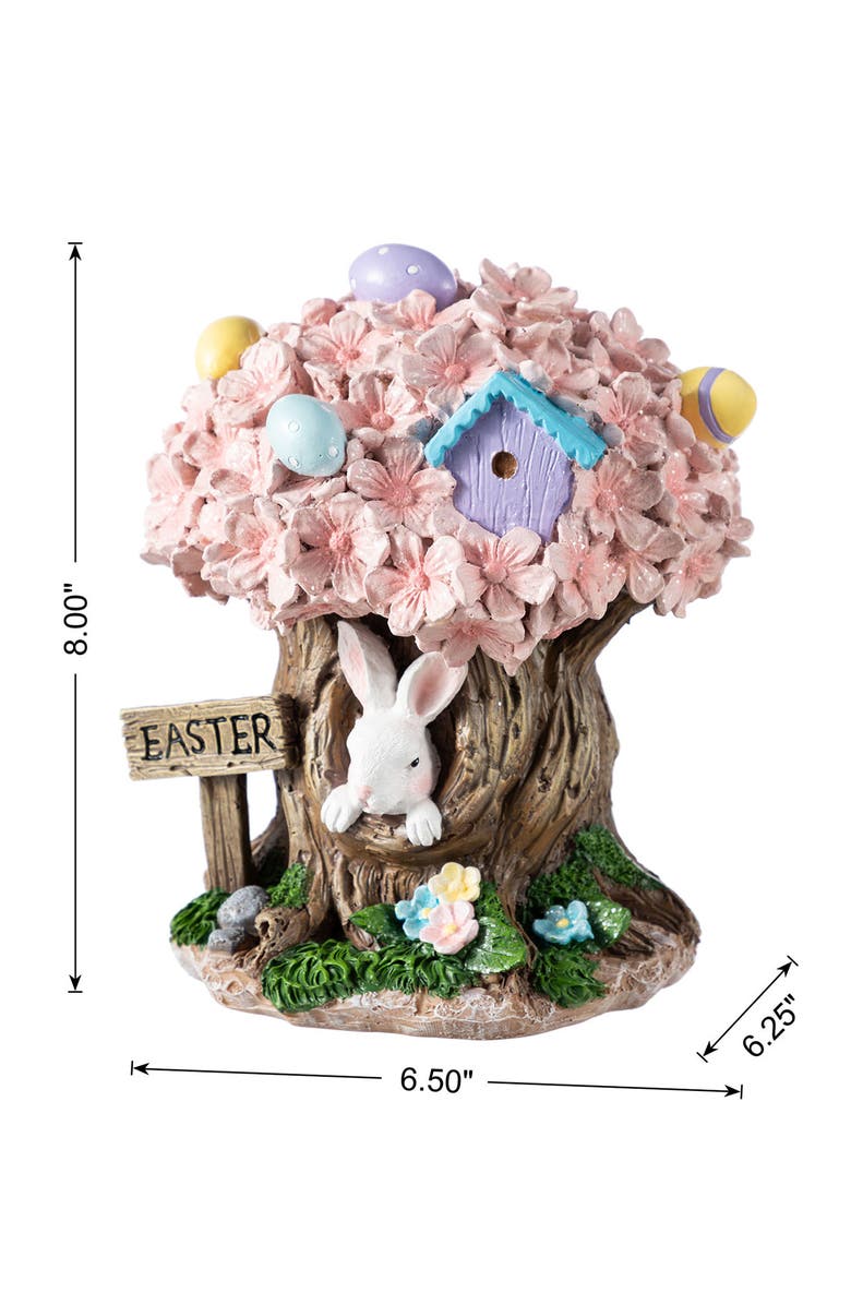 Glitzhome Easter Resin Bunny & Pink Blossoms Table Decor, Alternate, color, Pink