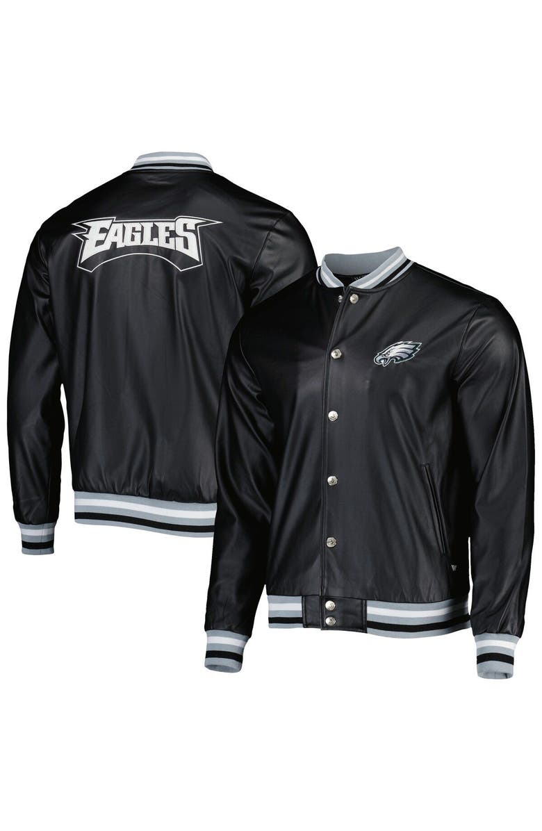 THE WILD COLLECTIVE Men's The Wild Collective Black Philadelphia Eagles Metallic Bomber Full-Snap Jacket, Main, color, 