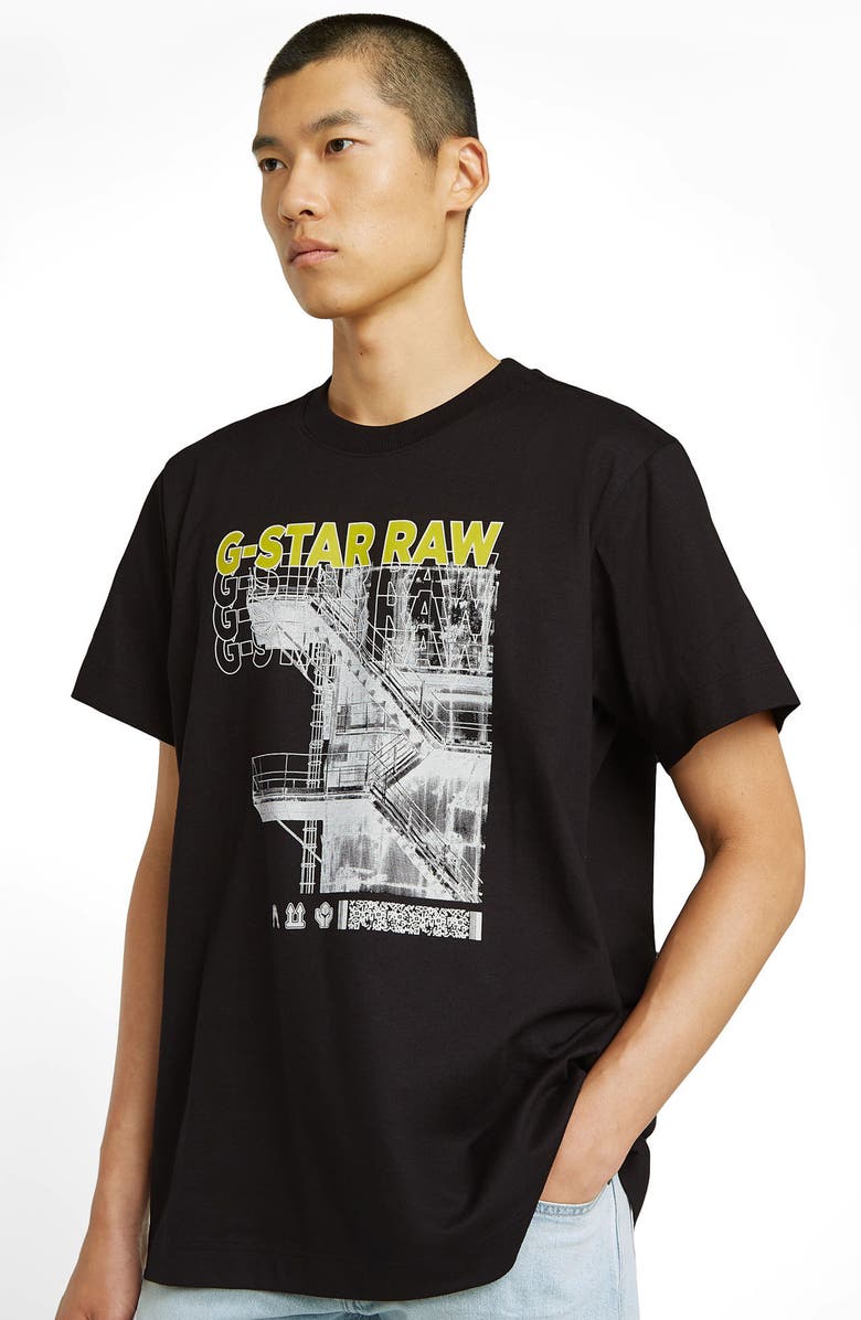 G-STAR Stairs GR Loose Fit Organic Cotton Graphic T-Shirt, Alternate, color, Dark Black