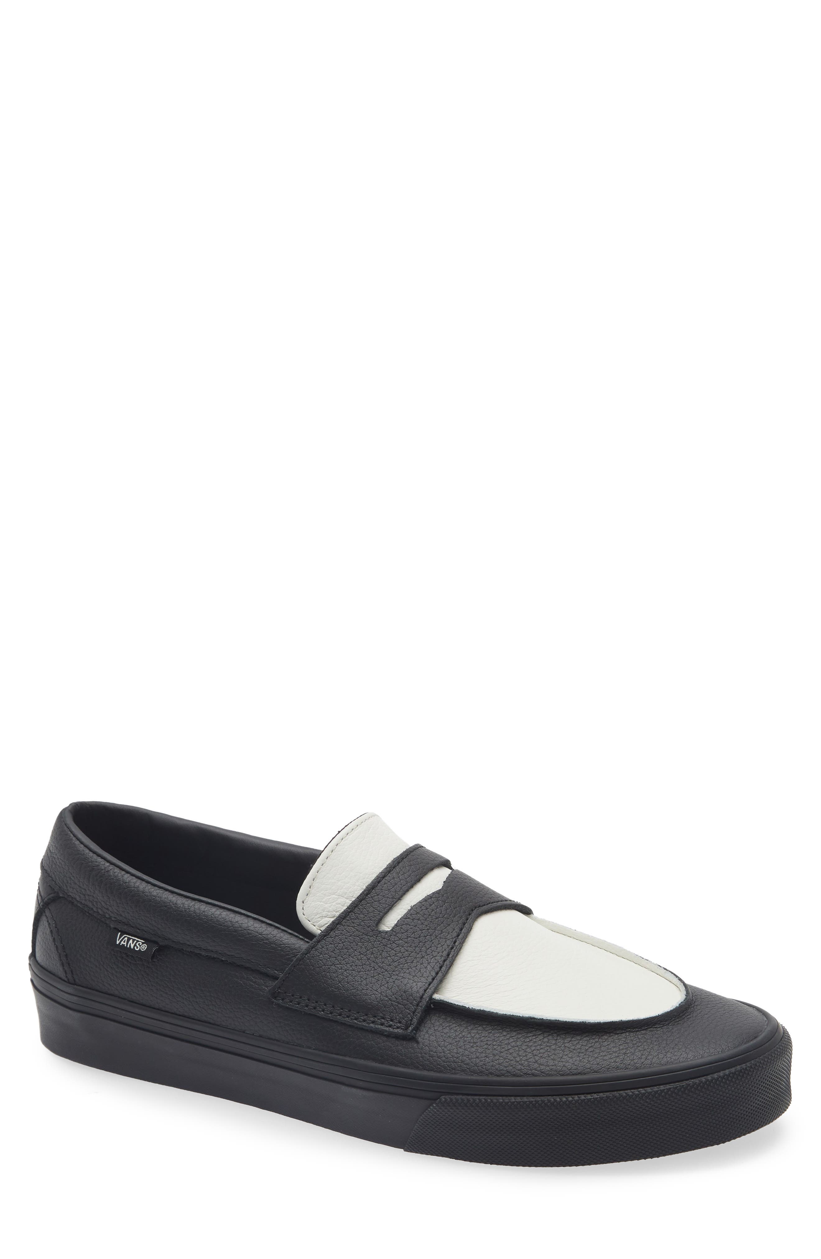 Vans Two-Tone Leather Penny Loafer, Main, color, Leather Black/Marshmallow