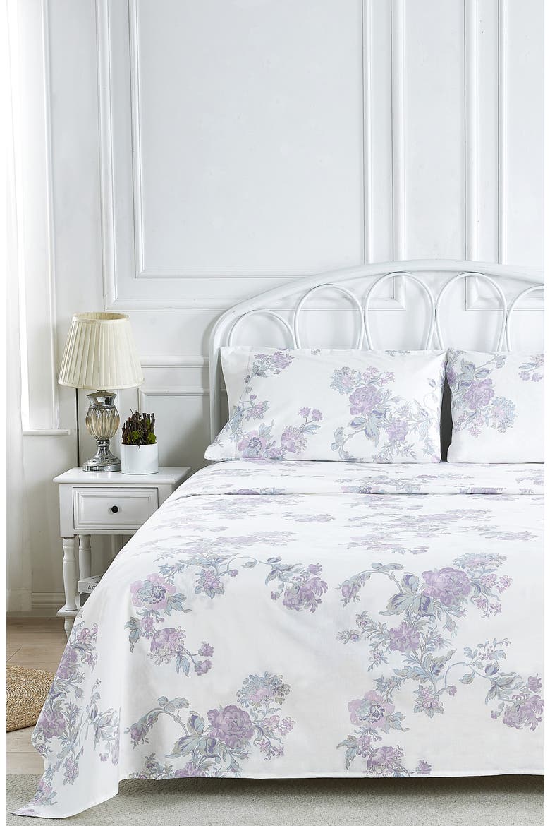 Rose 200 Thread Count Percale Cotton Sheet Set, Alternate, color, VIOLET