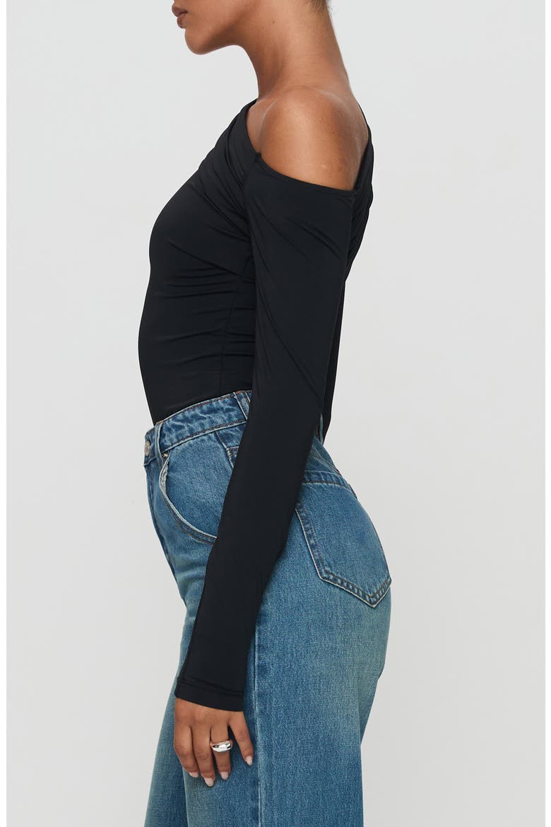 Antilles One-Shoulder Long Sleeve Bodysuit, Alternate, color, BLACK