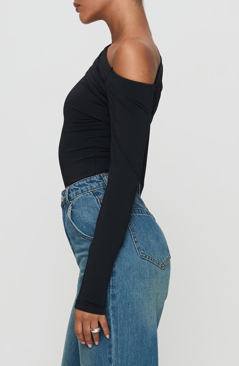 Princess Polly Antilles One-Shoulder Long Sleeve Bodysuit, Alternate, color, Black