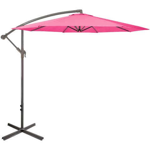 10' Pink Offset Outdoor Patio Umbrella With Hand Crank