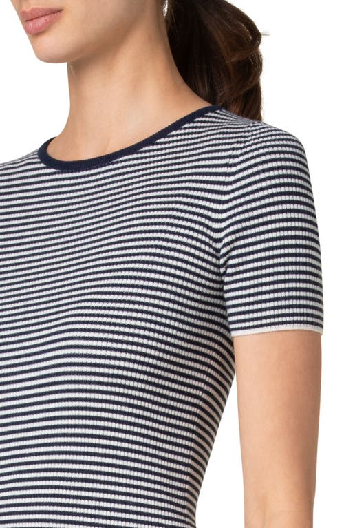Akris Punto Sailor Stripe Ribbed Wool T-shirt In Navy-cream