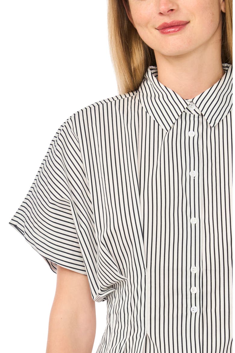 Stripe Short Sleeve Pleated Button-Up Shirt, Alternate, color, NEW IVORY