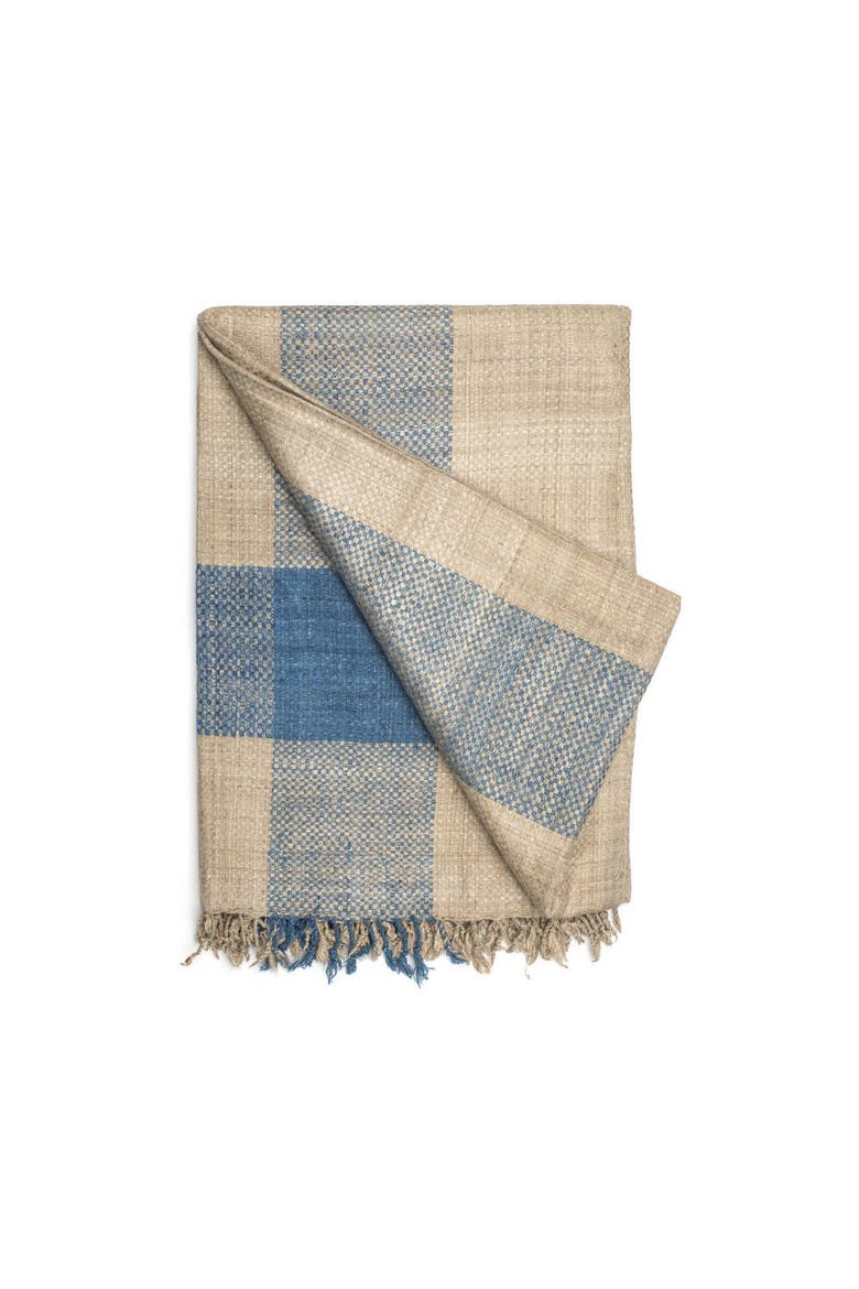 Border Handwoven Silk Throw, Main, color, Indigo