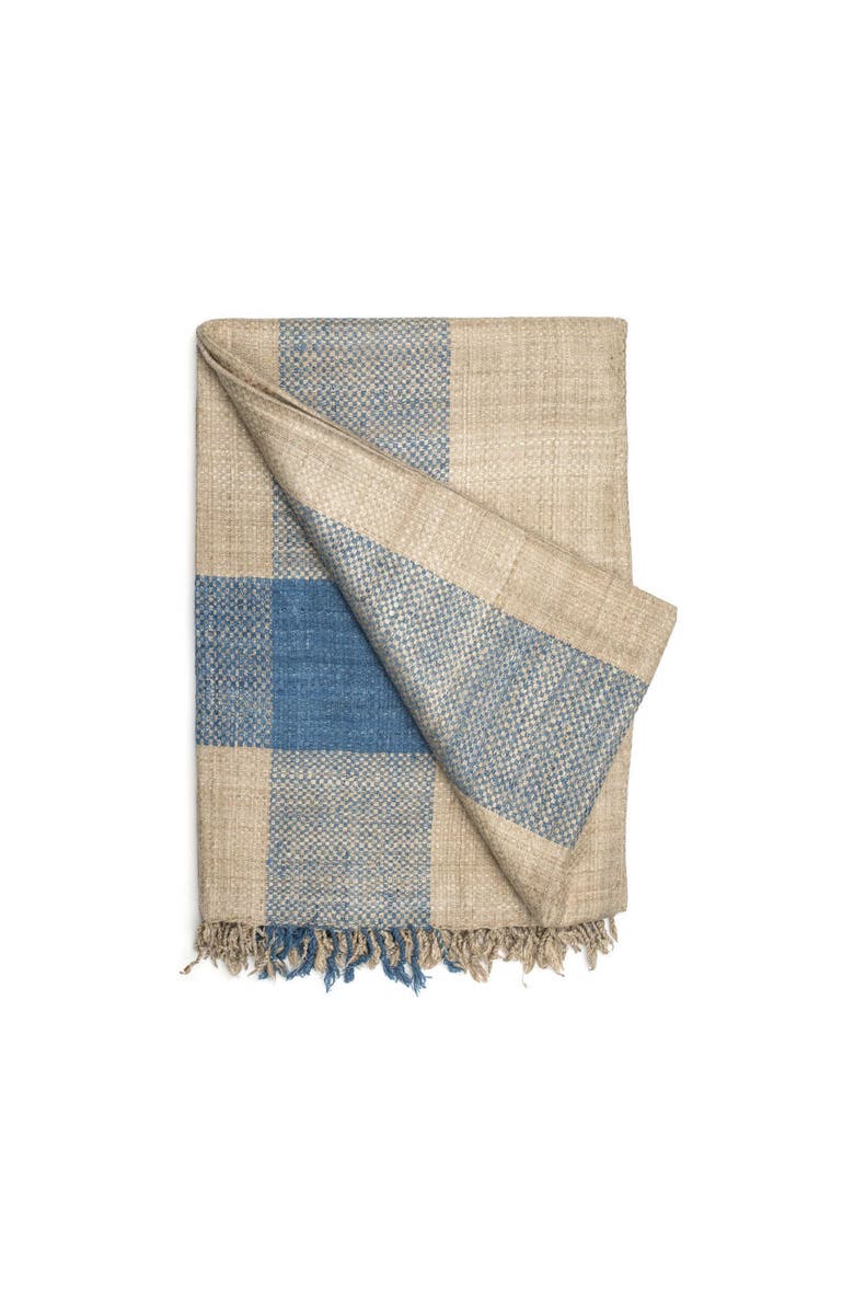 Sustainable Threads Border Handwoven Silk Throw, Main, color, Indigo