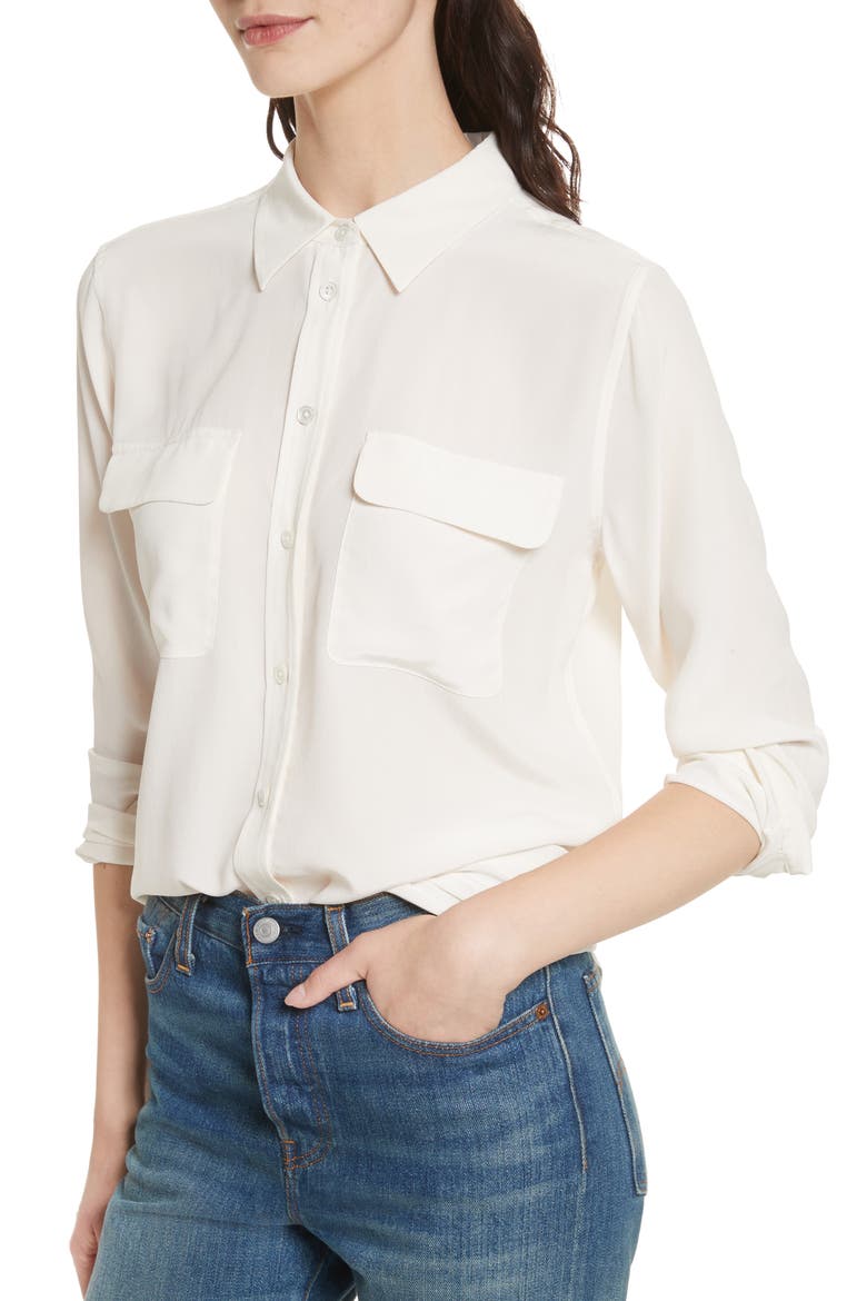 'Slim Signature' Silk Shirt, Alternate, color, BRIGHT WHITE