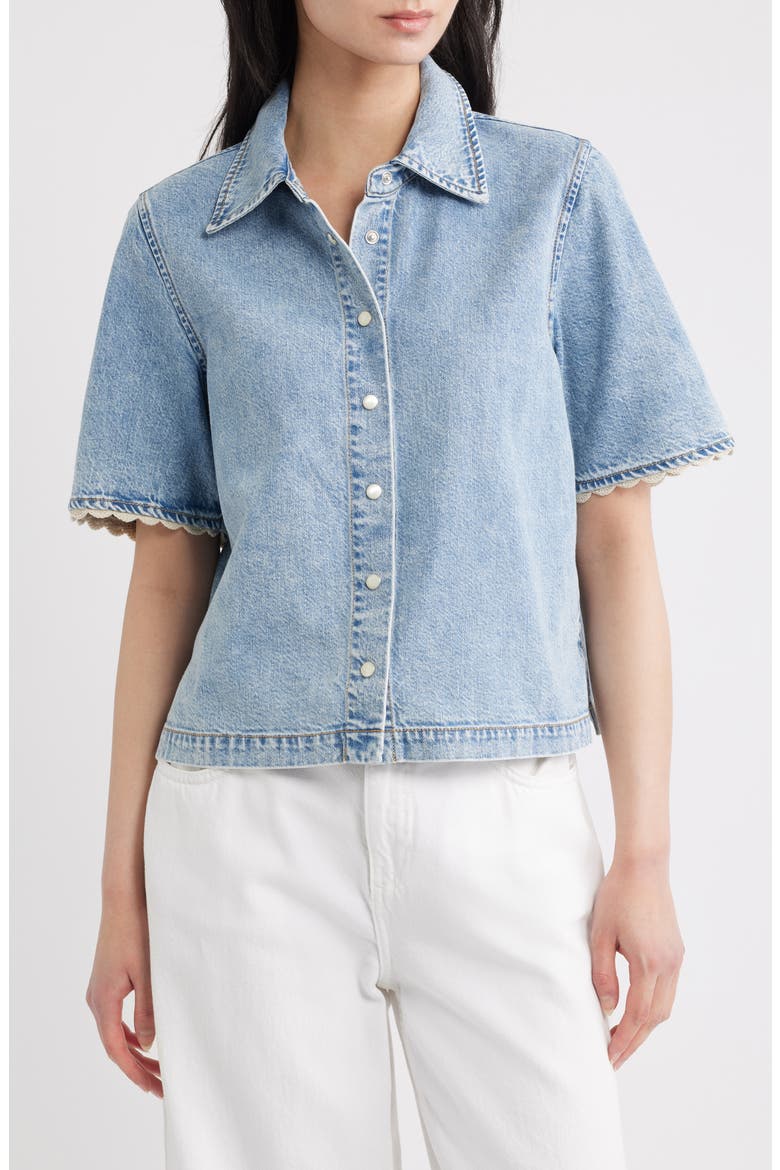 Denim Crochet Trim Button-Up Top, Main, color, LACEWING