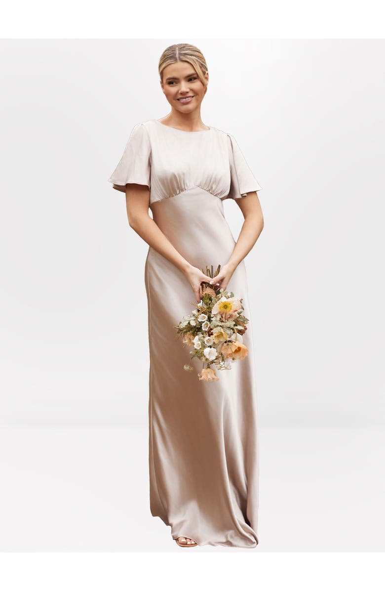 Six Stories Gathered Bust Satin Bridesmaid Dress, Main, color, Oyster