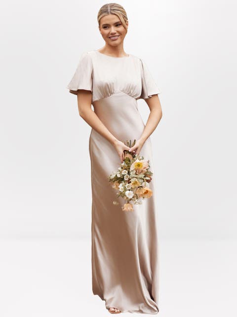 Gathered Bust Satin Bridesmaid Dress