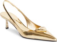 Prada Modellerie Pointed Toe Metallic Kitten Heel Slingback Pump