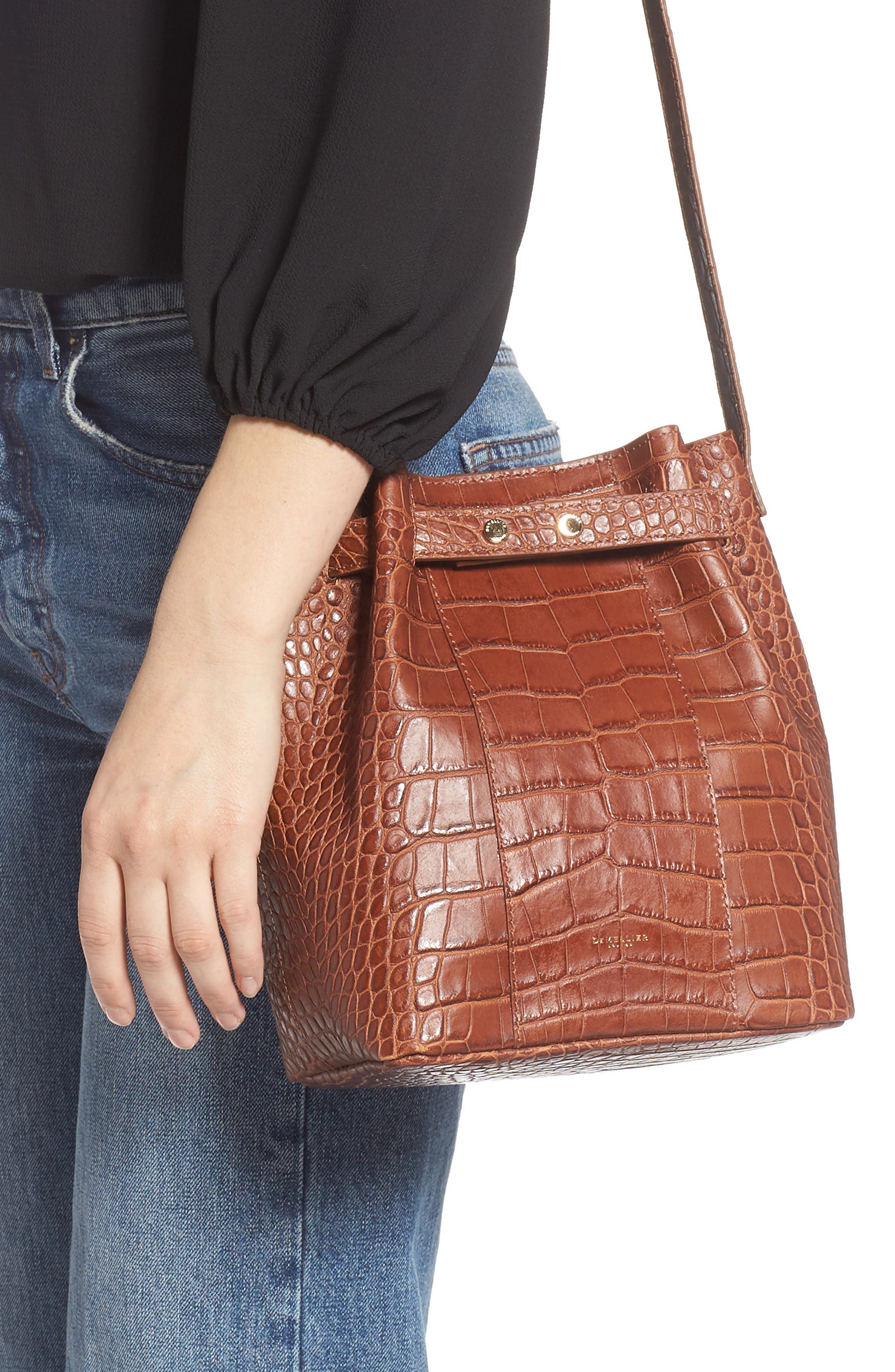 DeMellier Naples Leather Shoulder Bag, Alternate, color, Cognac Mock Croc