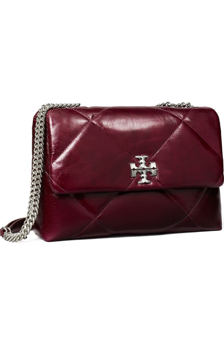 Tory Burch Kira Diamond Quilted Distressed Leather Convertible Crossbody Bag, Alternate, color, Dark Carmine