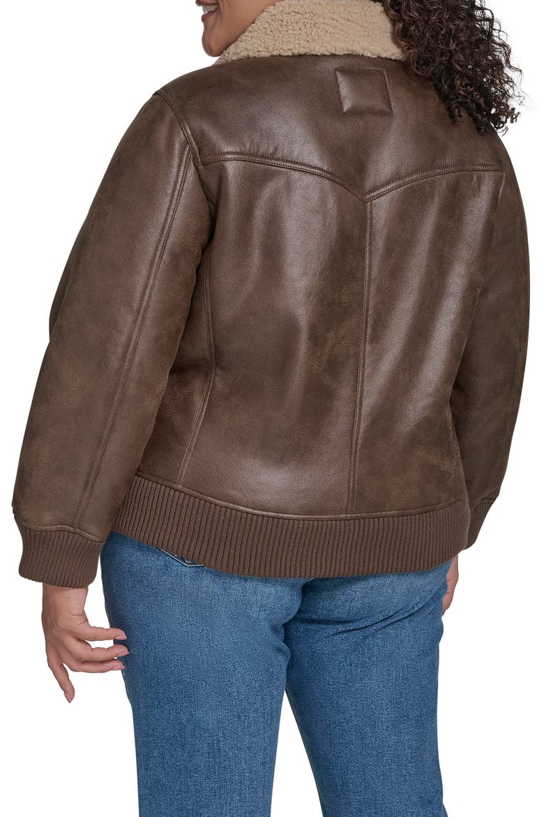 Faux Shearling Trim Faux Leather Western Bomber Jacket, Alternate, color, COFFEE