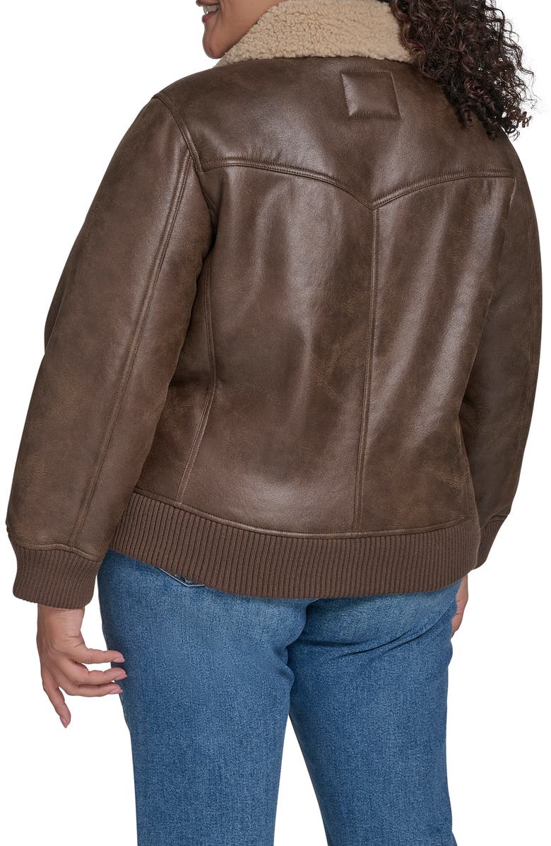 Levi's<sup>®</sup> Faux Shearling Trim Faux Leather Western Bomber Jacket, Alternate, color, Coffee