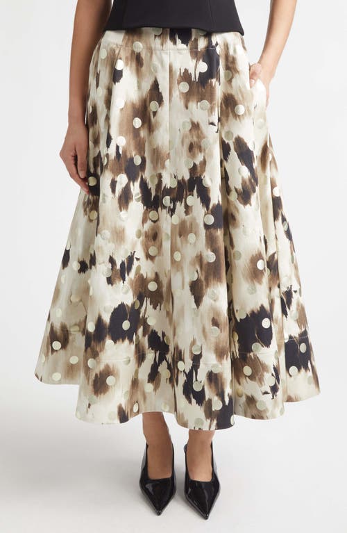 Lela Rose Parker Ikat Polka Dot Midi Skirt In Cream Multi