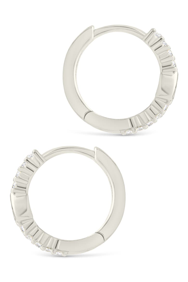 Bezel Pear Cut Cubic Zirconia Huggie Hoop Earrings, Alternate, color, SILVER