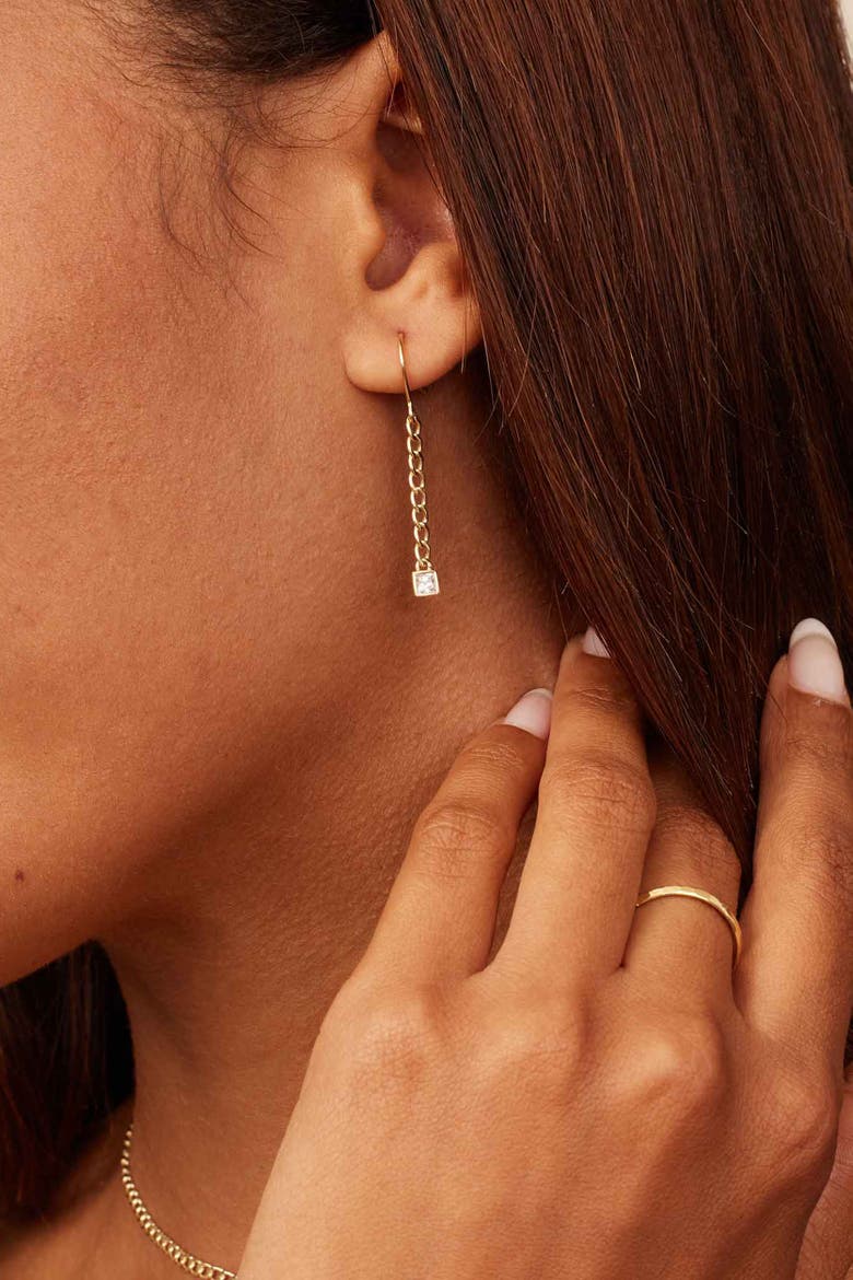 14K Gold Dazzle Me Curb Drop Earrings, Alternate, color, Gold - White Zirconia