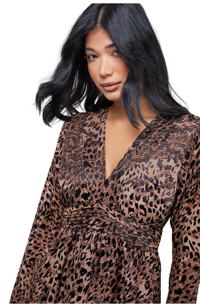 Warehouse Plunge Neck Waisted Midi Dress, Alternate, color, Animal