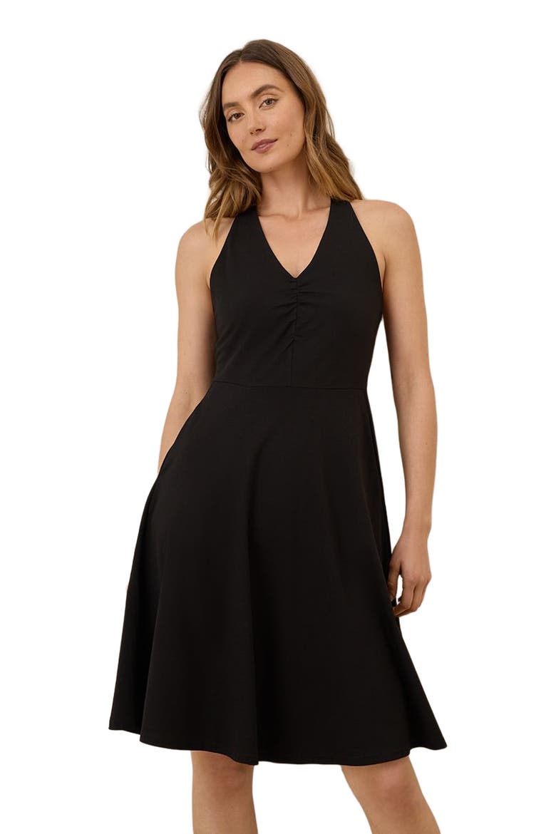 Organic Cotton Fit & Flare Gathered Halter Dress, Alternate, color, Black