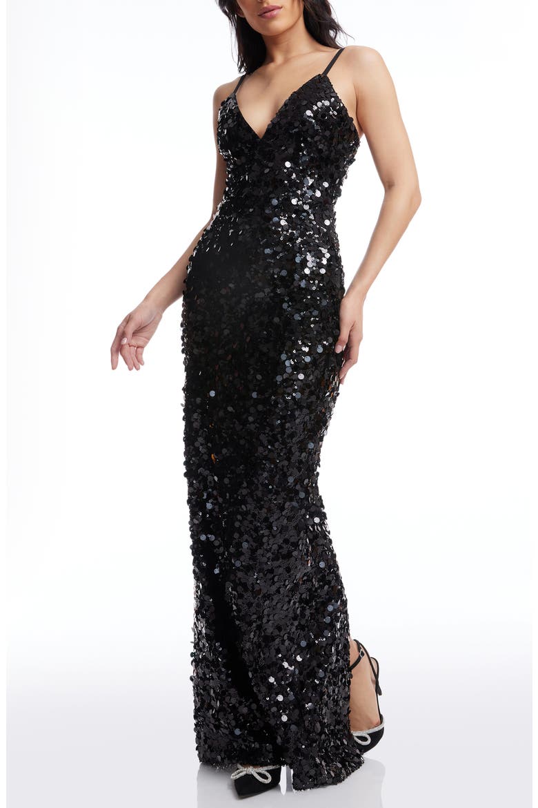 Cammie Paillette Sleeveless Gown, Alternate, color, BLACK