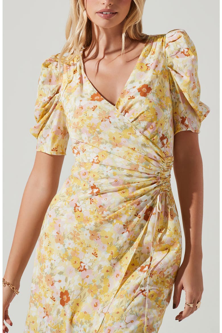 Martina Ruched Dress, Alternate, color, YELLOW RUST FLORAL