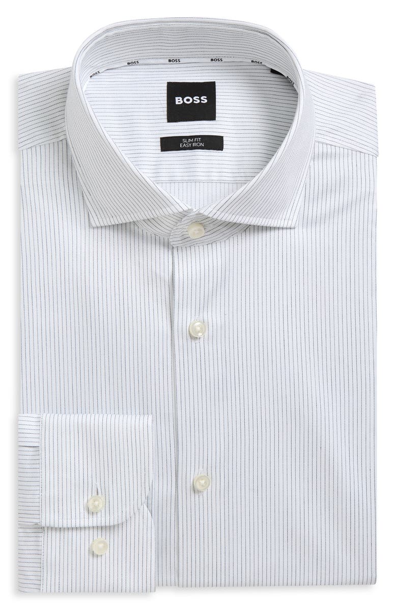 BOSS Hank Slim Fit Stretch Cotton Dresss Shirt, Main, color, White