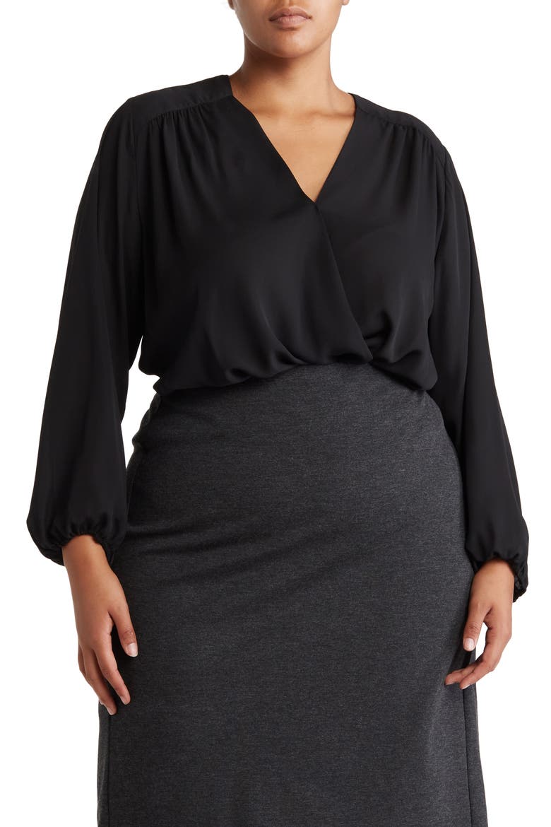 Wrap Patterned Blouse, Main, color, BLACK