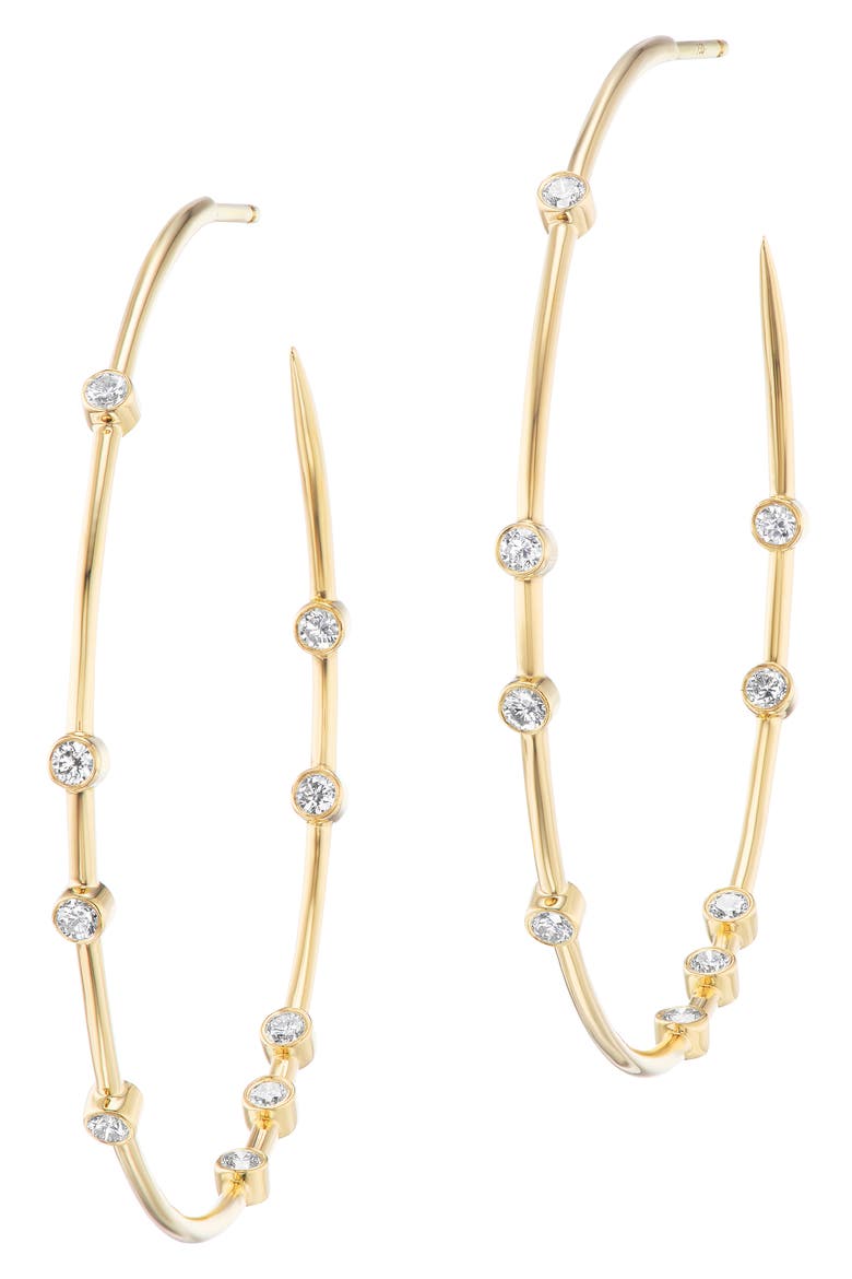 Float Bezel Set Diamond Hoop Earrings, Main, color, YELLOW GOLD