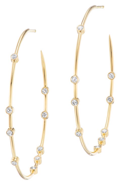 Float Bezel Set Diamond Hoop Earrings