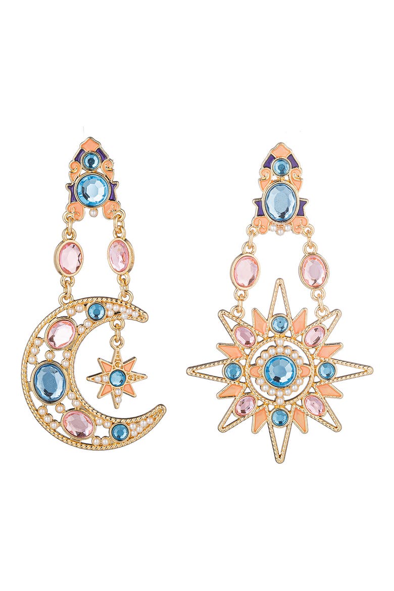 Star & Moon Dangle Earrings, Main, color, GOLD