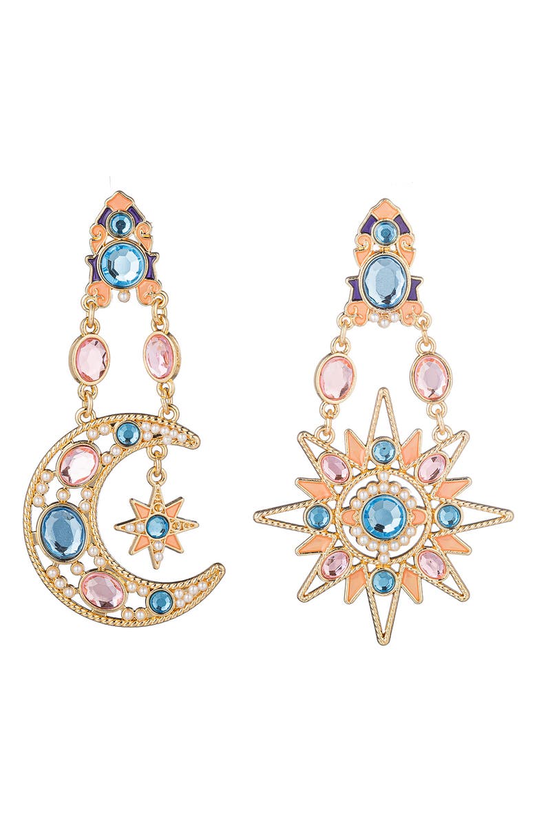 EYE CANDY LOS ANGELES Star & Moon Dangle Earrings, Main, color, Gold