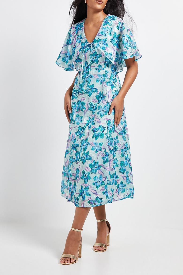 Petite Floral Midi Dress, Alternate, color, Mint