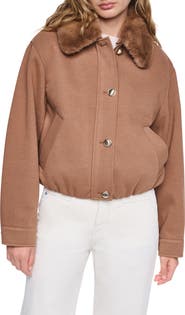 DKNY Removable Faux-Fur Collar Crop Coat