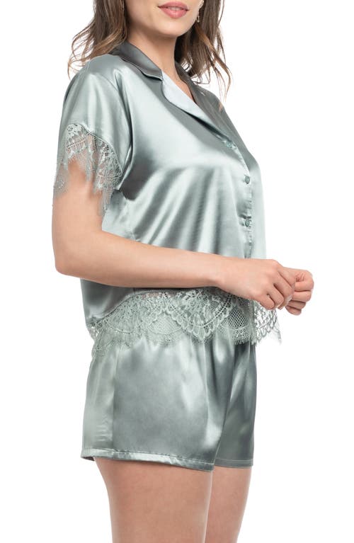 In Bloom By Jonquil Joanna Lace Trim Satin Short Pajamas In Gray