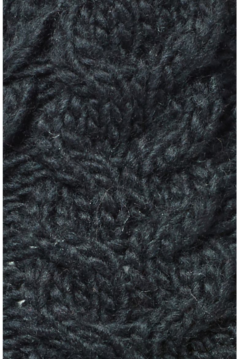 Knit Beanie with Faux Fur Pompom, Alternate, color, BLACK