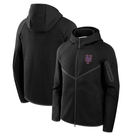 Men's Nike Black New York Mets Tech Fleece Raglan Full-Zip Windrunner Hoodie