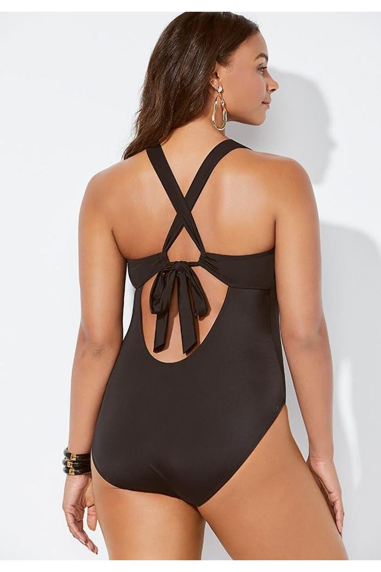 Lace Up One Piece Swimsuit, Alternate, color, Black