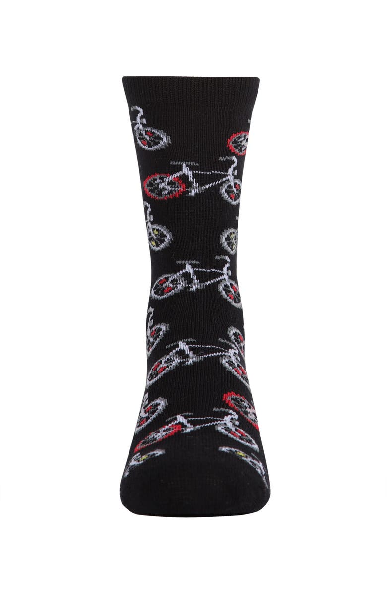 MeMoi Bicycle-Themed Novelty Crew Sock, Alternate, color, Black