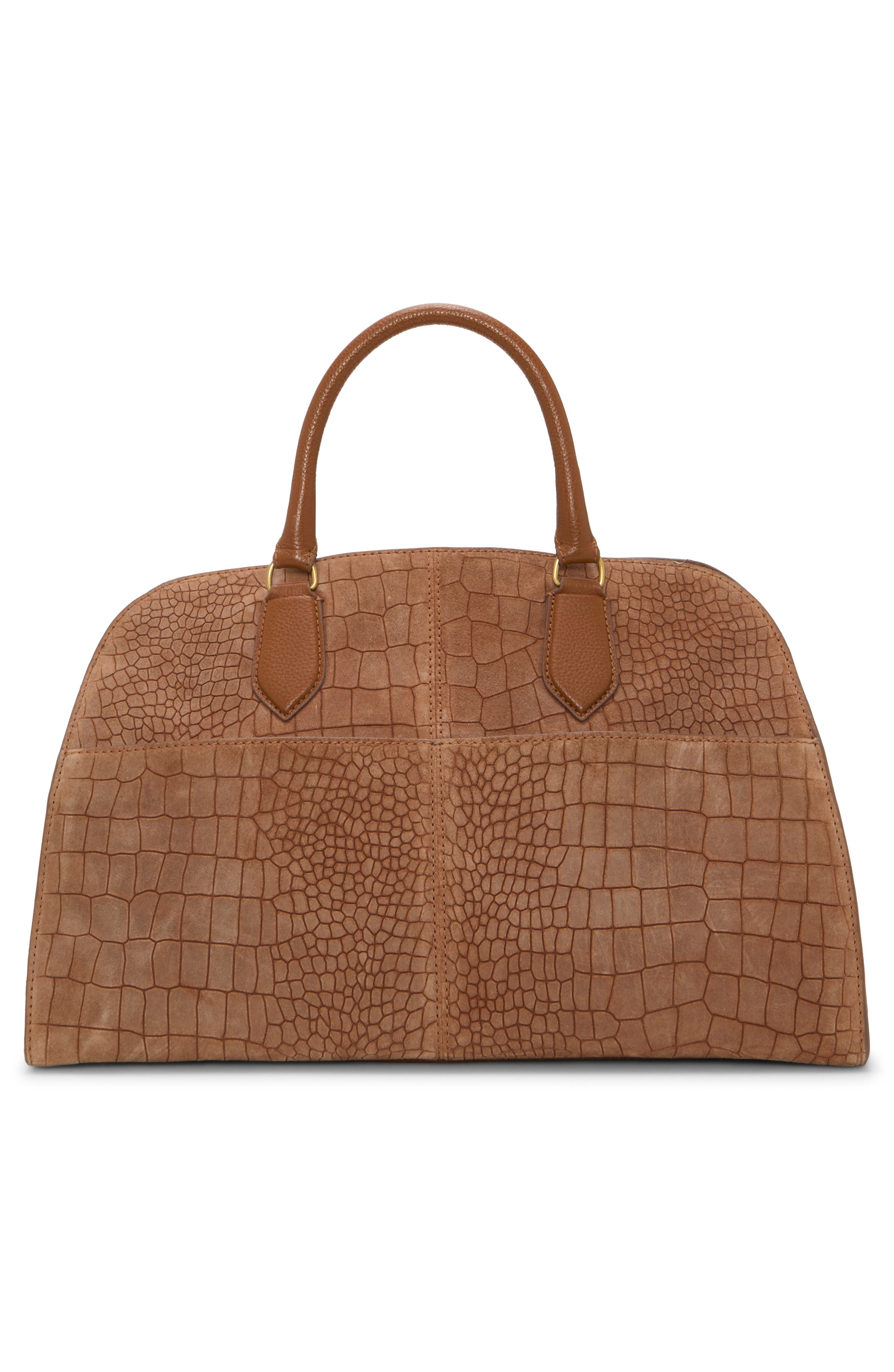 Tasha Croc Embossed Leather Satchel, Alternate, color, BROWN