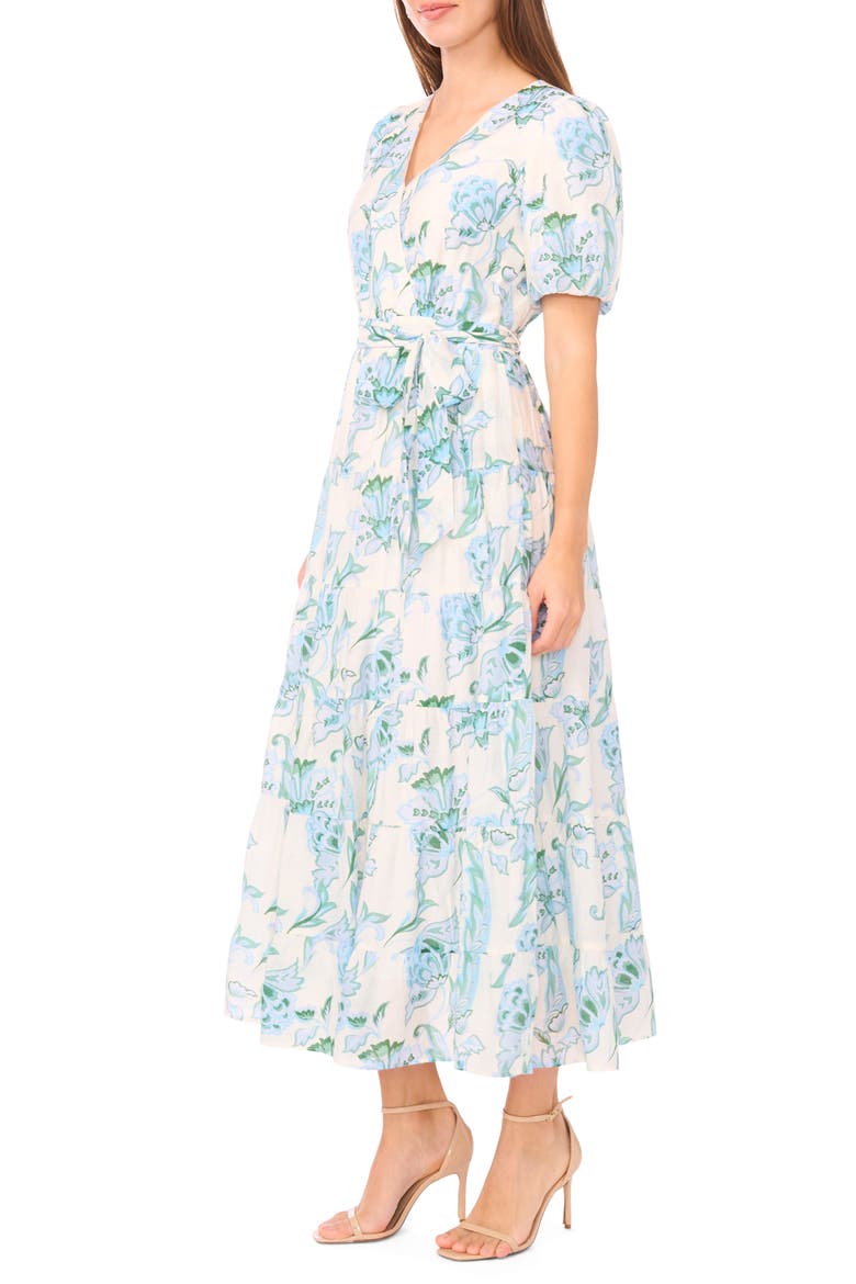 Floral Puff Sleeve Tiered Maxi Dress, Alternate, color, BLUE MULTI