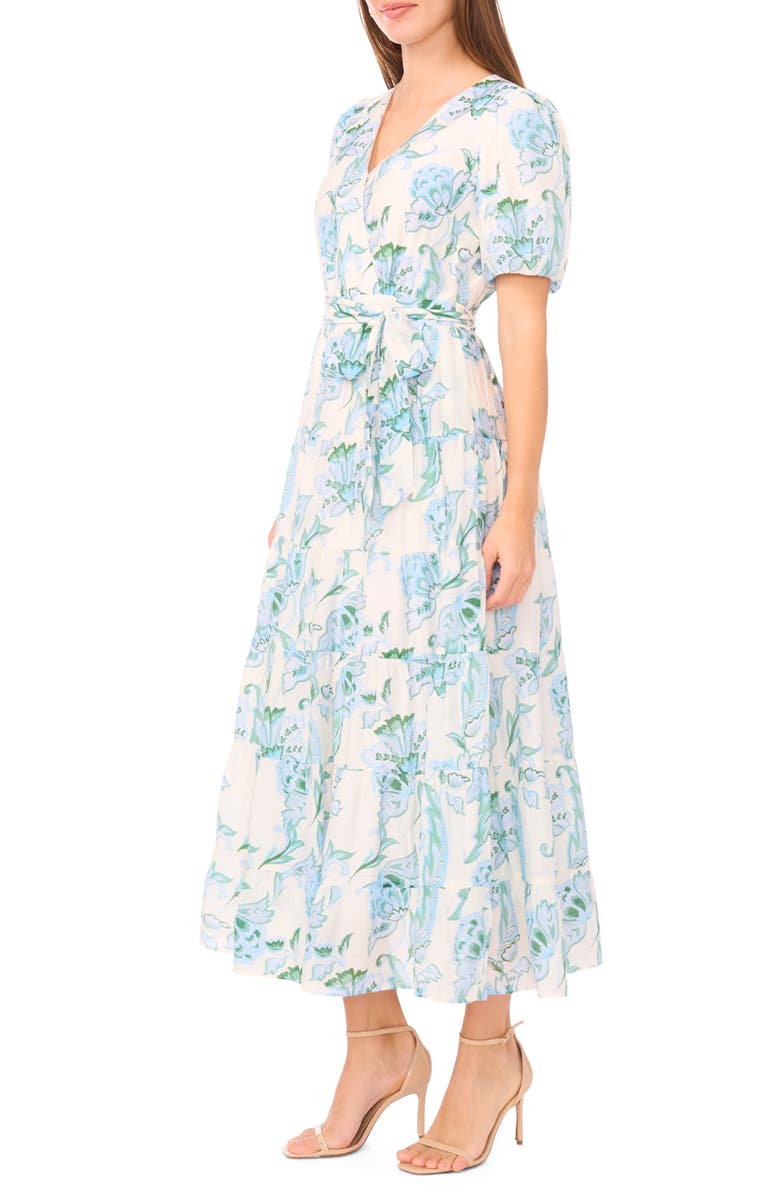 Halogen<sup>®</sup> Floral Puff Sleeve Tiered Maxi Dress, Alternate, color, Blue Multi