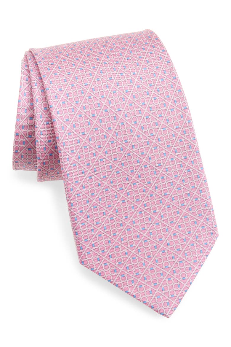 Square Gancini Print Silk Tie, Main, color, ROSA